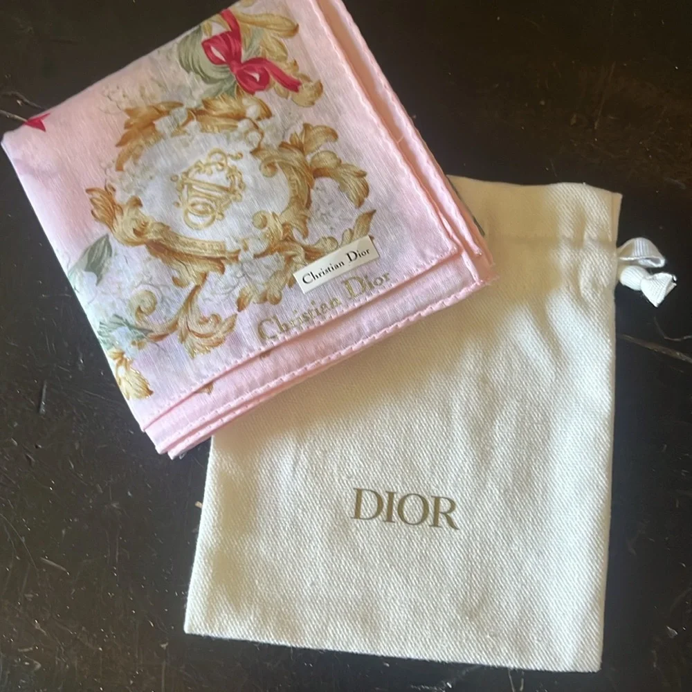Christian Dior 18”x18” scarf, Authentic, Vintage, BONUS Dior pouch.
